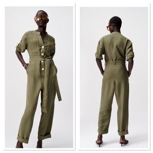 NWT Zara Belted Jumpsuit Sz:XS